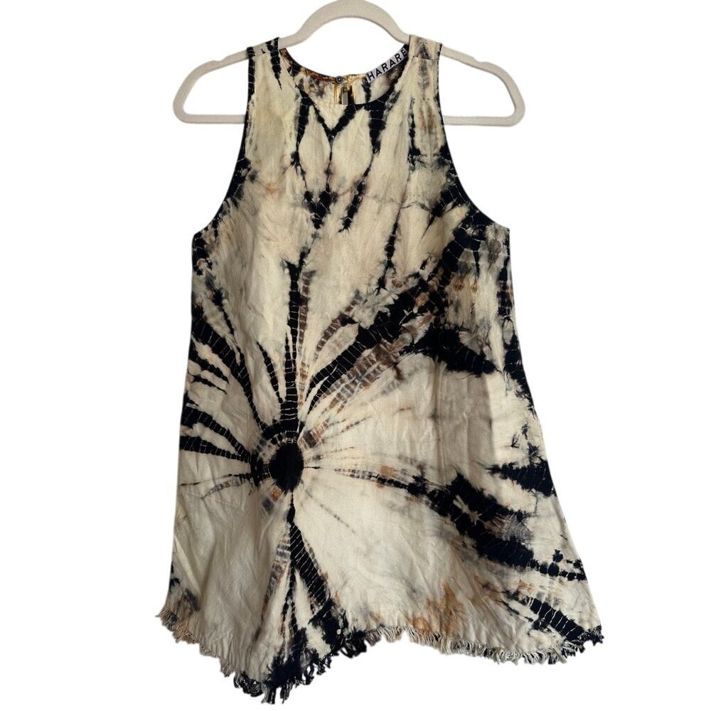 Anthropologie HARARE Tie Dye Fringe Cotton Swing Mini Dress Small Boho Coastal